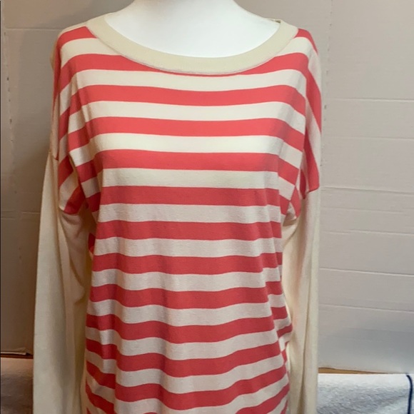 Talbots striped coral and ivory color knit Top - Picture 2 of 8